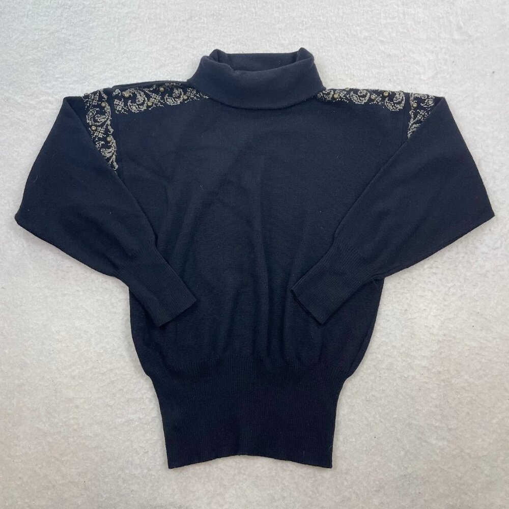 Meister Black Turtle Neck With Gold Bejeweled Trim